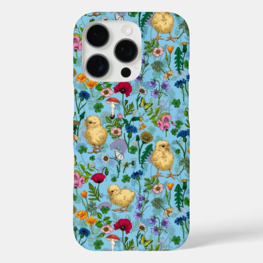 Hühner und Wildblumen in Babyblau Case-Mate iPhone Hülle (Rückseite)