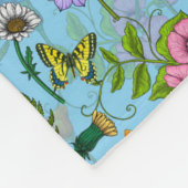 Hühner und Wildblumen in Babyblau Fleecedecke (Ecke)