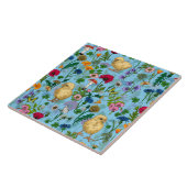 Hühner und Wildblumen in Babyblau Fliese (Seite)