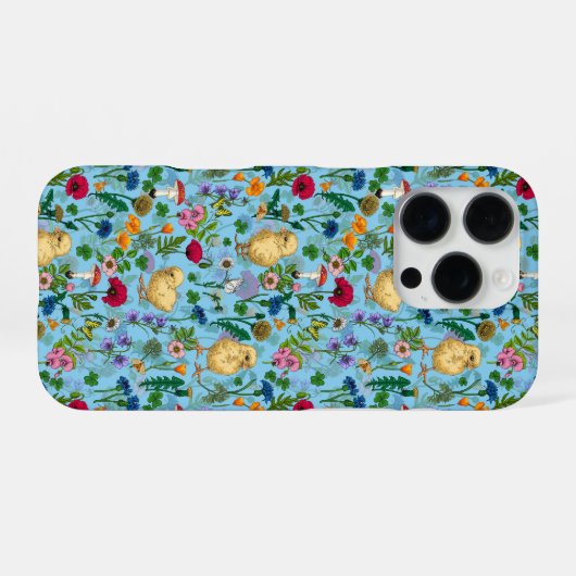Hühner und Wildblumen in Babyblau iPhone Hülle (Rückseite (Horizontal))