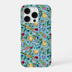 Hühner und Wildblumen in Babyblau iPhone 16 Pro Hülle