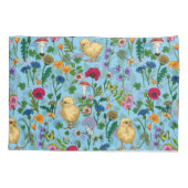 Hühner und Wildblumen in Babyblau Kissenbezug (Rückseite-Links)