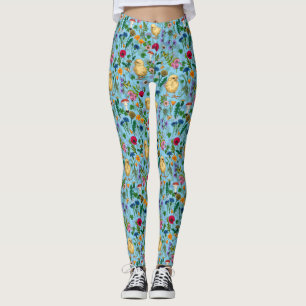 Hühner und Wildblumen in Babyblau Leggings
