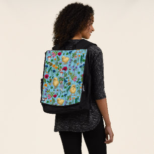 Hühner und Wildblumen in Babyblau Rucksack