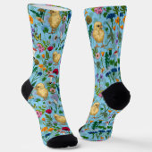 Hühner und Wildblumen in Babyblau Socken (Gewinkelt)