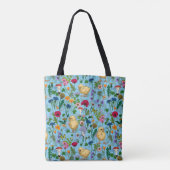 Hühner und Wildblumen in Babyblau Tasche (Rückseite)