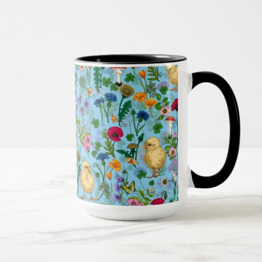 Hühner und Wildblumen in Babyblau Tasse (Rechts)