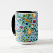Hühner und Wildblumen in Babyblau Tasse (Vorderseite Links)