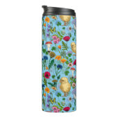 Hühner und Wildblumen in Babyblau Thermosbecher (Nach rechts gedreht)