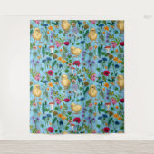 Hühner und Wildblumen in Babyblau Wandteppich (Vorderseite)