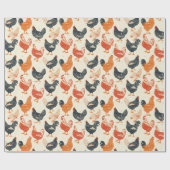 Hühner Vintage Muster Geschenkpapier (Flach)