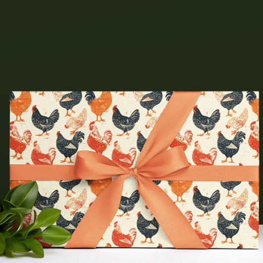 Hühner Vintage Muster Geschenkpapier