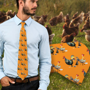 Hühner Vögel Bauernhof Muster Orange Krawatte