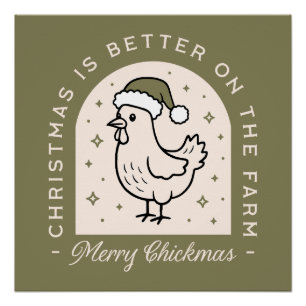 Hühner-Weihnachten Bauernhof Cottagecore Grün Poster