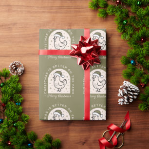 Hühner-Weihnachten-Hofstelle-Farmhaus-Cottagecore- Geschenkpapier