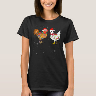 Hühner-Weihnachts-Hahn-Lichter tragen Santa-Hut Lo T-Shirt