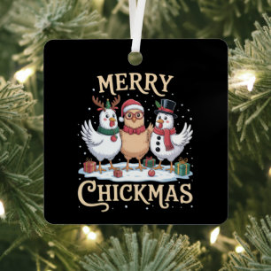 Hühner-Weihnachts-Santa-Hut Frohe Chickmas-Farm Ornament Aus Metall