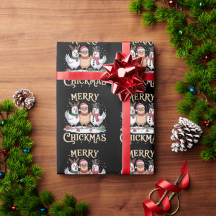 Hühner-Weihnachts-Santa-Hut Fröhliche Chickmas-Far Geschenkpapier
