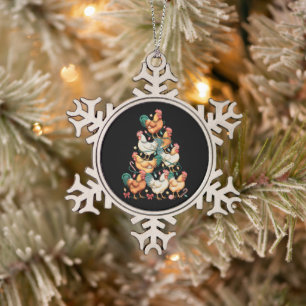 Hühner-Weihnachtsbaumlichter Weihnachten Festsaiso Schneeflocken Zinn-Ornament