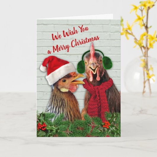 Hühner wünschen dir frohe Weihnachten Karte (Gelbe Blume)