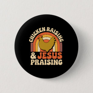 Hühneraufzucht Jesus preisend Retro-Sonnenuntergan Button