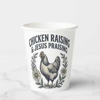 Hühneraufzucht und Jesus preisende Vintage-Henne Pappbecher