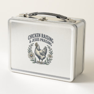 Hühneraufzucht und Jesus Preisendes Vintage-Huhn Metall Brotdose