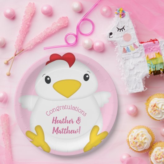 HühnerBaby-Dusche Rosa Pappteller (Party)