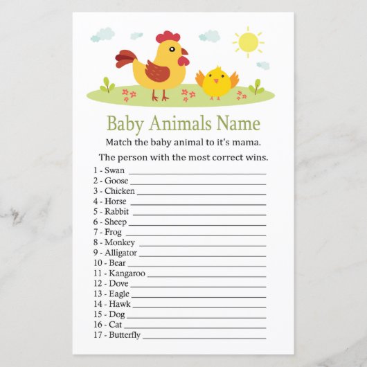 HühnerBaby Tiere Name Game (Vorderseite)