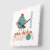 Hühnerchampion aus aquamarin- und Rostgarn Quadratische Wanduhr (Winkel)