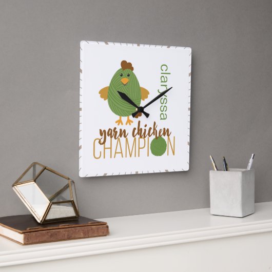 Hühnerchampion aus Grün und Braun Quadratische Wanduhr (Büro)
