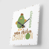 Hühnerchampion aus Grün und Braun Quadratische Wanduhr (Winkel)