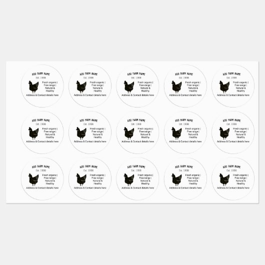 Hühnereier im Bauernhof geben den Namensadresskont Etiketten (Blatt)