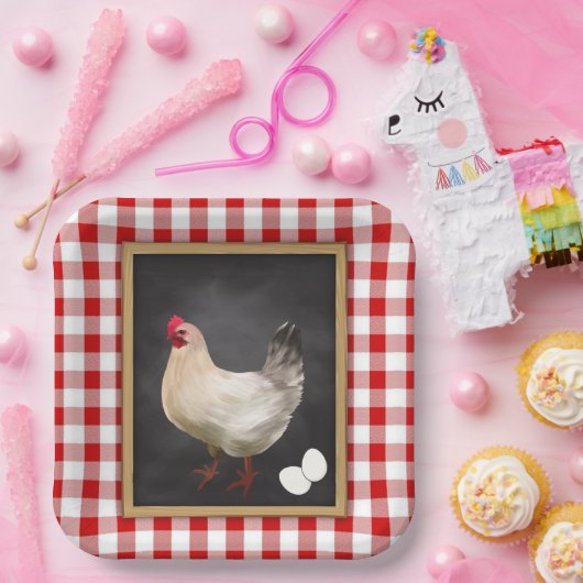 Hühnereier Rot und Weiß Land Gingham Pappteller (Party)
