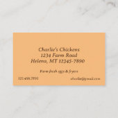 Hühnerfarm Barn Frische Eier Fryers Visitenkarte (Rückseite)