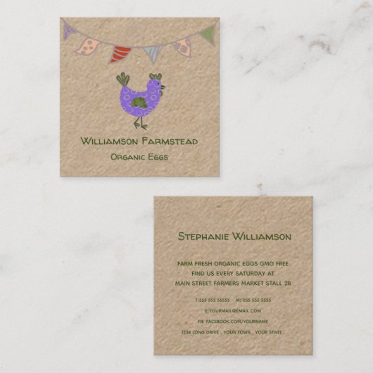 Hühnerfarm|Bauer Handel mit Bio Eiern Quadratische Visitenkarte (Vorne/Hinten)