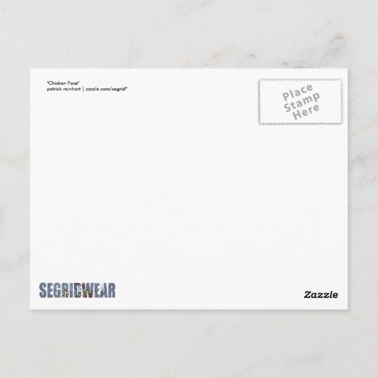Hühnerfass Postkarte (Rückseite)