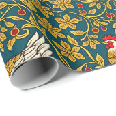 Hühnergolden Mittelalterliches Blumenmuster Geschenkpapier (Rolleneckpunkt)