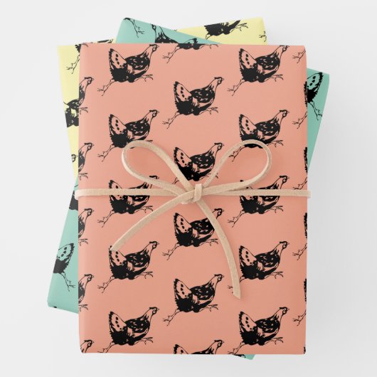 Hühnerhähne, die Designpapierblätter ausführen Geschenkpapier Set (Beispiel)