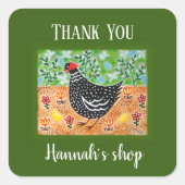 Hühnerhenne mit Hühnerbaum im Landhausstil Quadratischer Aufkleber (Vorderseite)