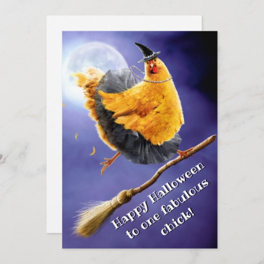 Hühnerhexe auf Broomstick Einladung (Vorne/Hinten)