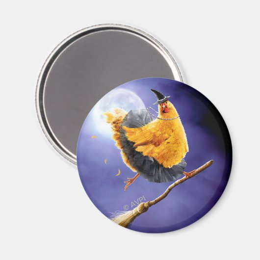 Hühnerhexe auf Broomstick Magnet (Vorderseite/Rückseite)