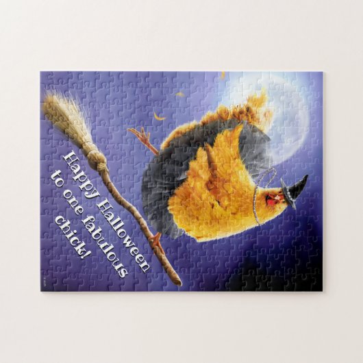 Hühnerhexe auf Broomstick Puzzle (Horizontal)