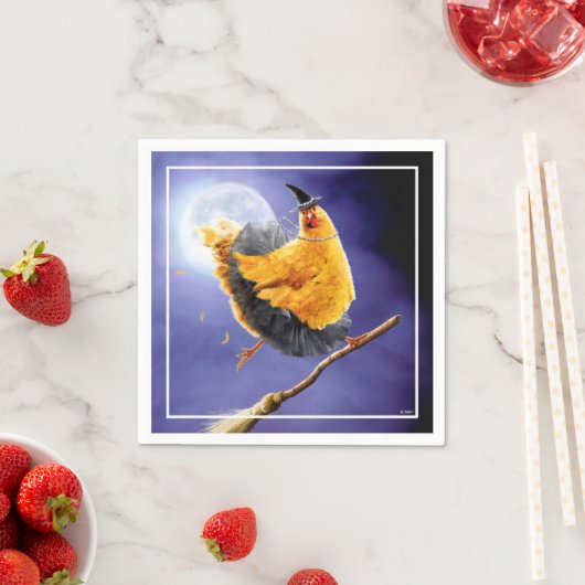 Hühnerhexe auf Broomstick Serviette (Beispiel)