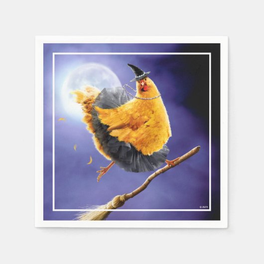 Hühnerhexe auf Broomstick Serviette (Vorderseite)