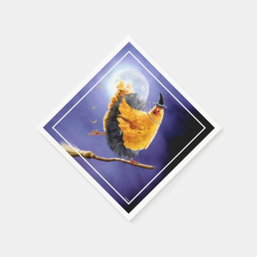 Hühnerhexe auf Broomstick Serviette (Ecke)