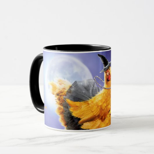 Hühnerhexe auf Broomstick Tasse (Vorderseite Links)
