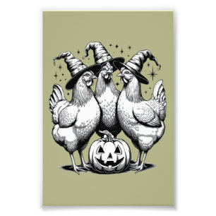 Hühnerhexen Lustiges Halloween Vintage Hexe  Fotodruck