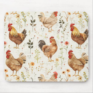 Hühnerhof Hähne Hühner Blumen Mousepad