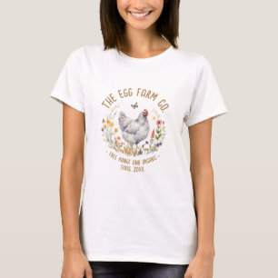 Hühnerhof-T-Shirt Graue Henne Wildblumenwiese T-Shirt